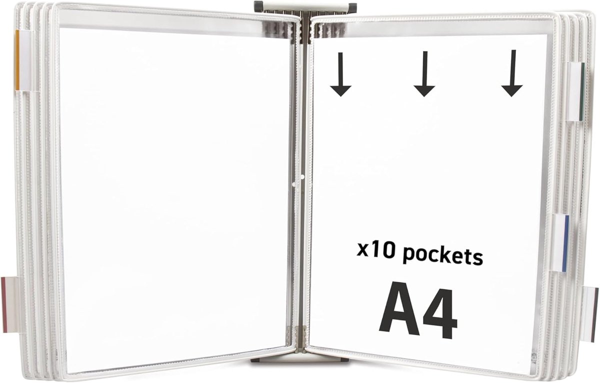 SnelShoppen - Metalen Wanddisplaysysteem A4 - 10 Vakken - Wit - Documenten Organizer - Uitbreidbaar - Milieuvriendelijk - Voor Kantoor, Supermarkt, Re
