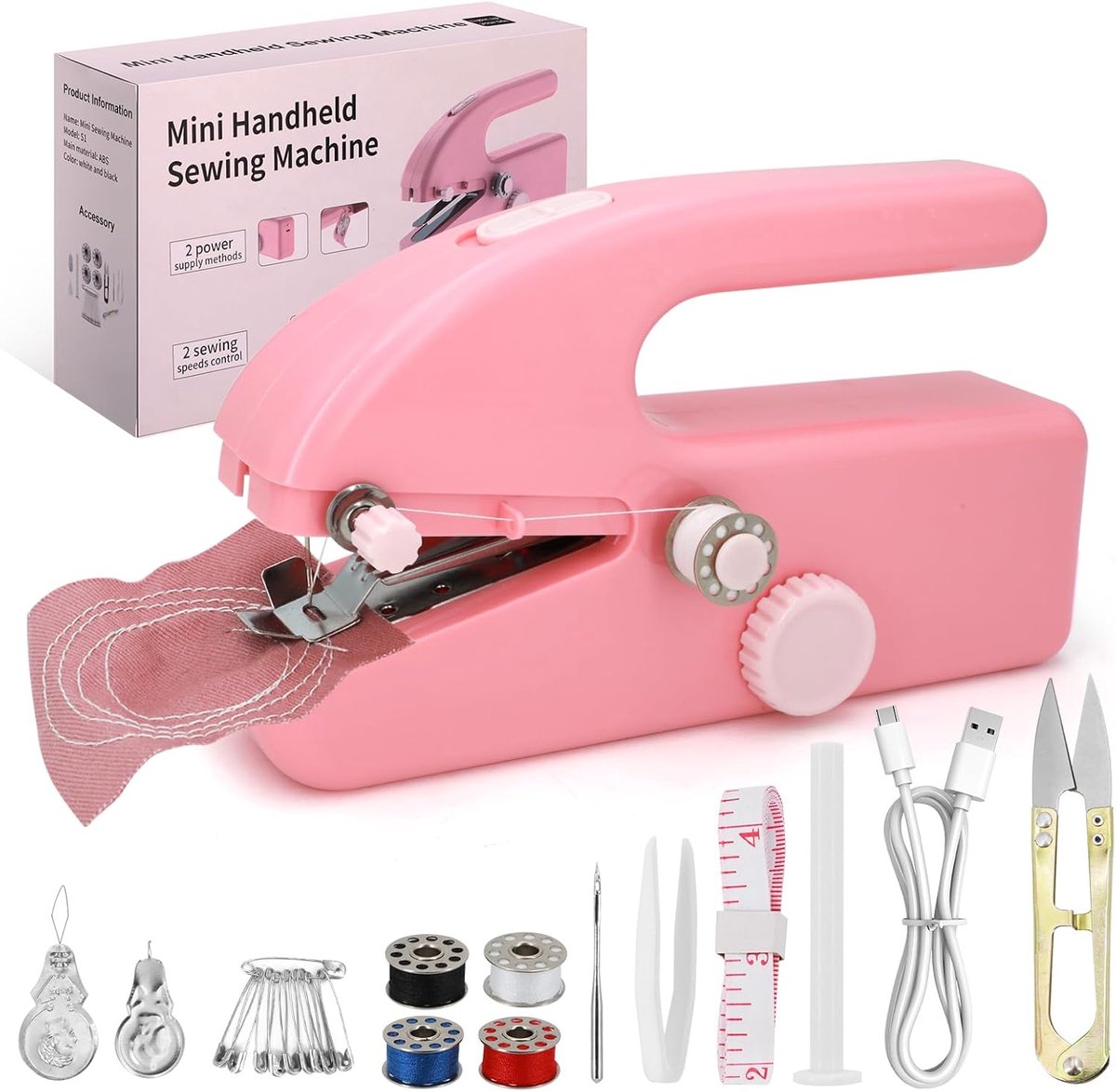 SnelShoppen - Mini Draagbare Elektrische Naaimachine voor Beginners - 2 Modes, Inclusief Accessoires, Eenvoudig te Gebruiken, Snelle Kledingreparaties