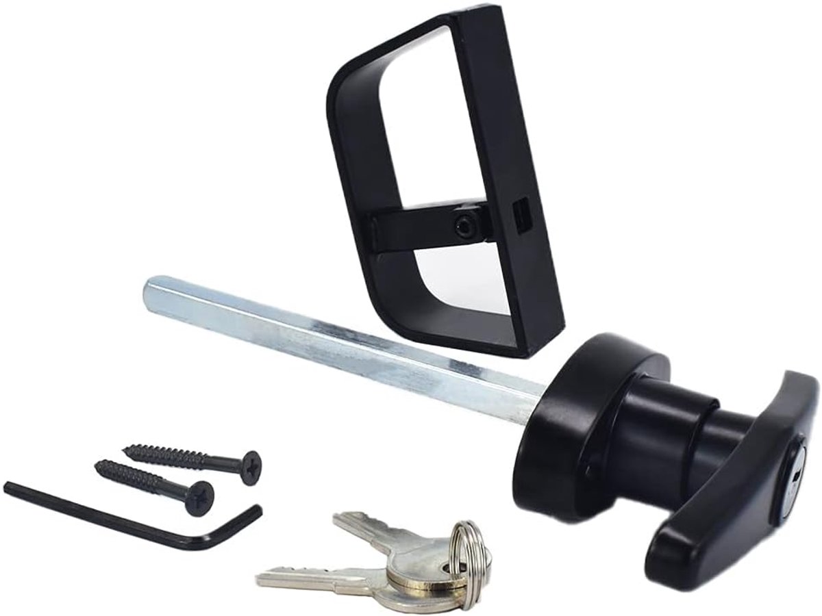 SnelShoppen - T-handle lock kit voor schuurdeur met 2 sleutels en 2 schroeven, 115mm (4-1/2 inch) stang, ideaal voor speelhuisjes en kippenhokken, zwa