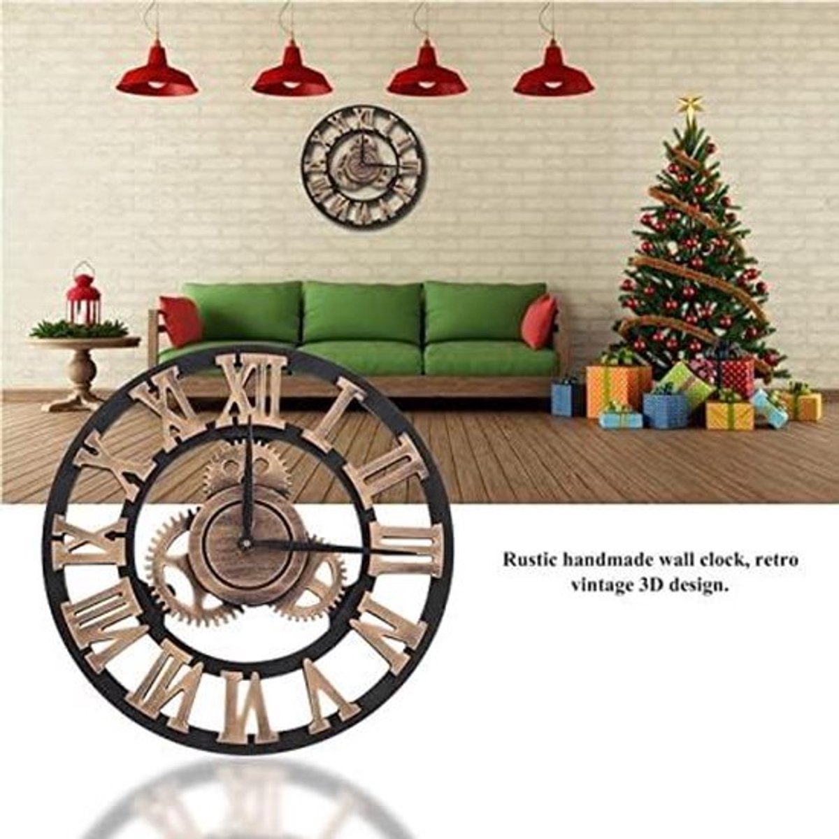 Vintage 3D Wandklok met Handgemaakte Romeinse Cijfers voor Woonkamer, Restaurant, Kantoor, Bar en Keuken - 30 cm - Rijk Koper aesthetisch.