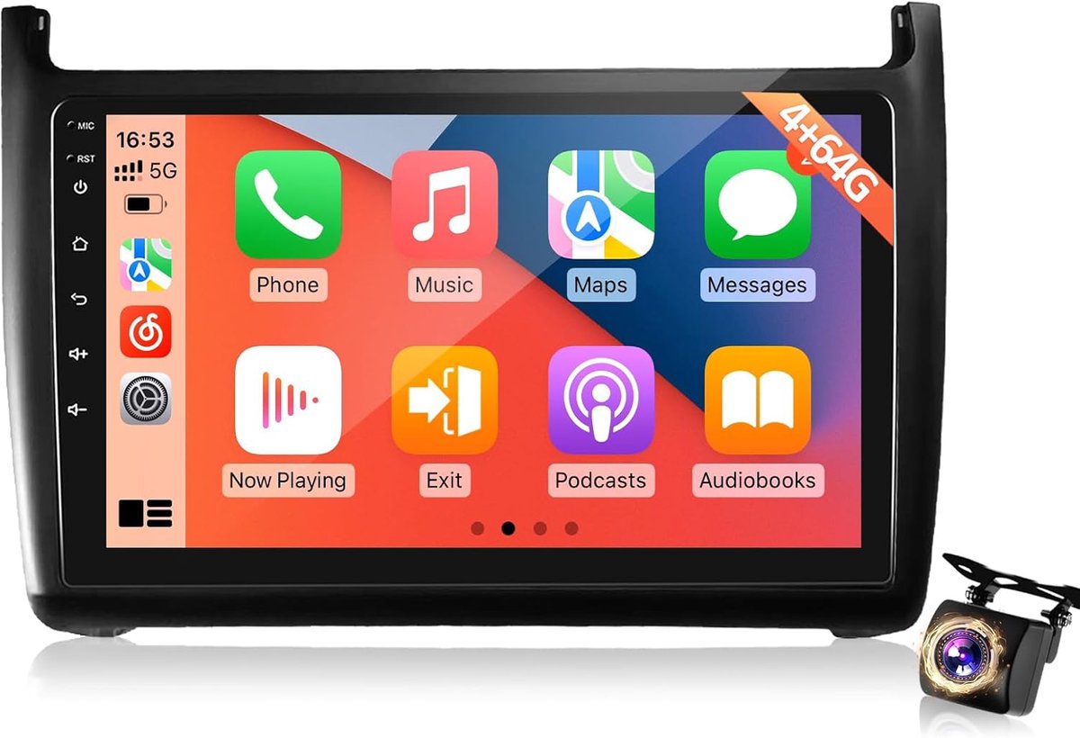 SnelShoppen - 9 Inch Touch Screen Android Auto Car Radio voor VW Polo 2008-2020, 4+64G, GPS, Bluetooth, WiFi, USB, Achteruitrijcamera, Plug-and-Play
