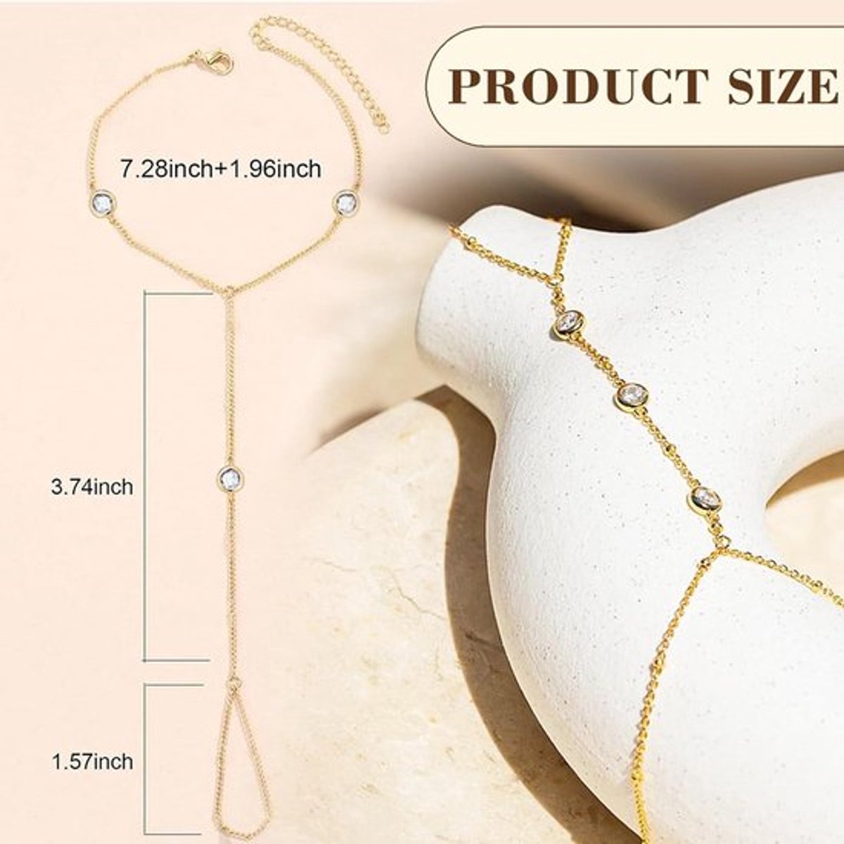 Handketting met strass en vergulde 18K details - waterdicht titanium staal - elegant dames sieraad - speciaal cadeau voor gelegenheden - Large