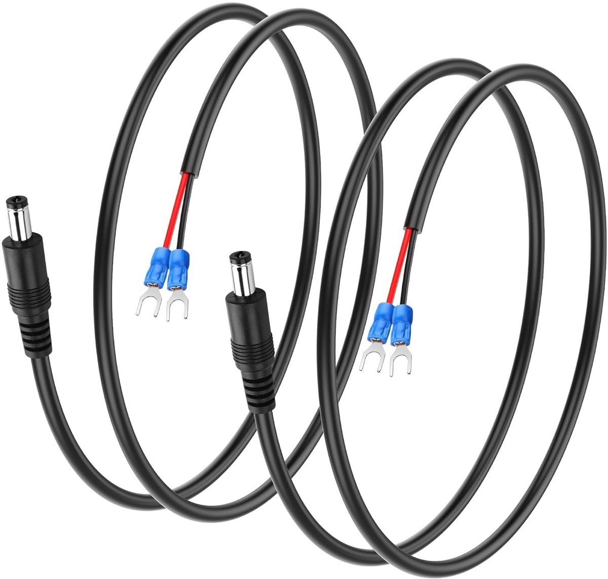 5.5 x 2.1mm naar U-terminal kabel, 2 stuks 12/24V DC voedingskabel met fork ring terminal (0.8m) voor elektrische apparaten en accessoires