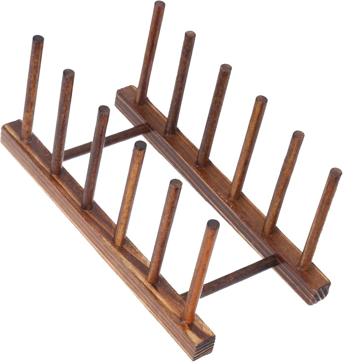 SnelShoppen - Houten Bord Houder Racks voor Borden, Schalen, Kopjes, Keuken Opbergruimte, Vouwbaar, 4/6 Kolommen, 9.1 x 4.5 x 4.1 inch
