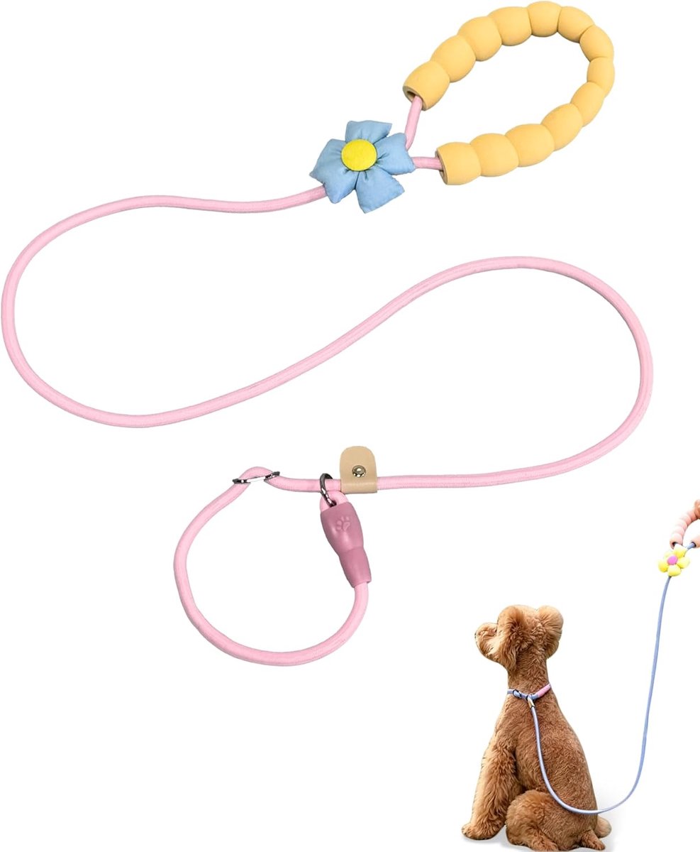 SnelShoppen - Hondenriem Antislip Handgreep - Schuifriem voor Honden - Lichte Trainingsriem voor Alle Rassen - Halster in 8 - Verstelbaar - Roze