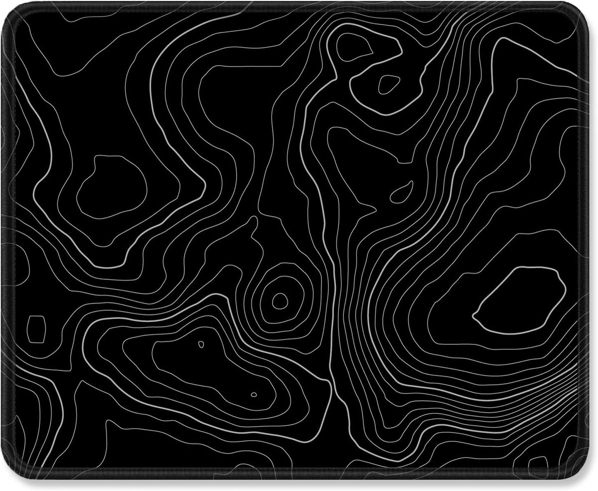 SnelShoppen - Mouse Pad met Gestikte Rand, Premium Textuur, Waterdicht, Wasbaar, Antislip Rubber Basis, Desk Bescherming, 4x3.3 inch, Topografische Co