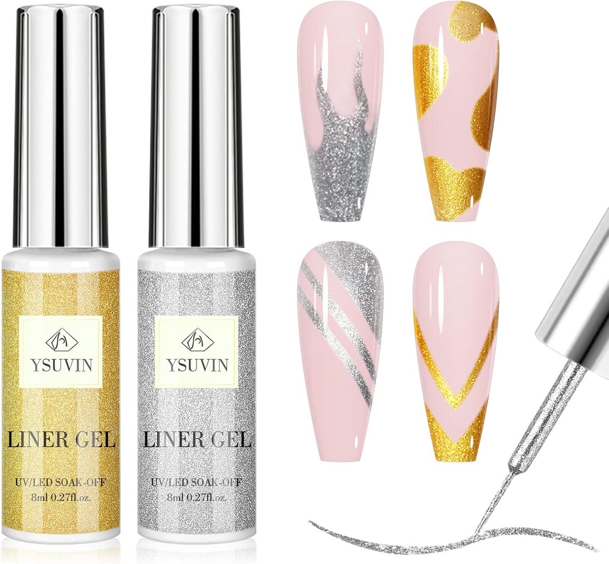 SnelShoppen - Gel Liner Nail Polish Set - 2 Kleuren Goud Zilver - UV Gel Nagellak voor Nail Art - 20ml - Gezond en Toxinevrij - Perfect voor Thuis en