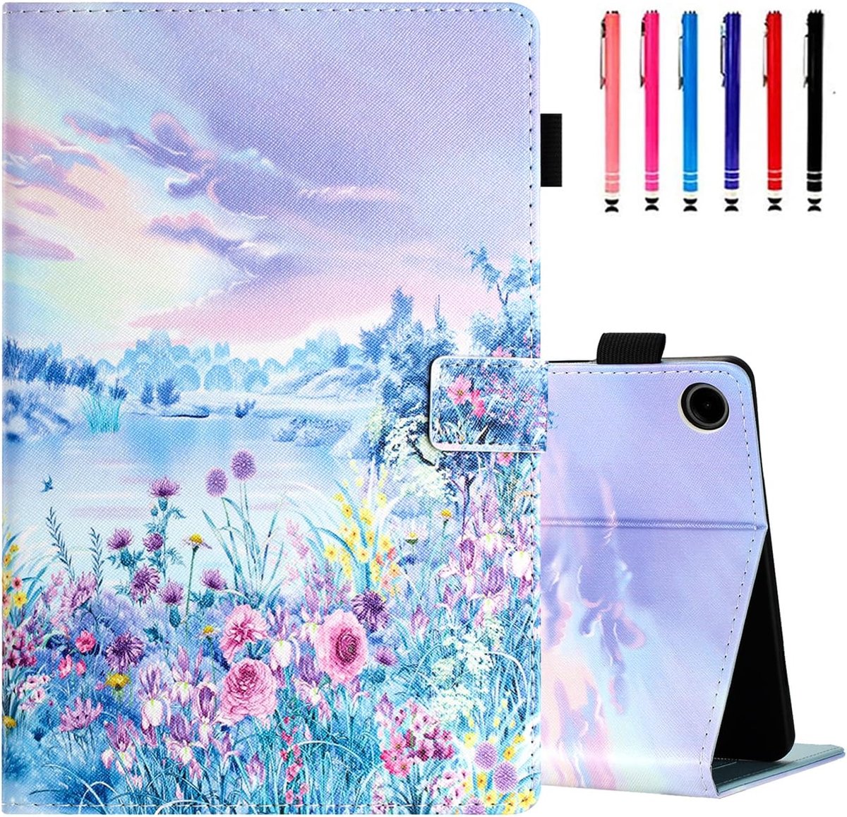 SnelShoppen - 11 inch Tablet Hoesje voor Samsung Galaxy Tab A9+ 2023 - TPU+PU Beschermcase met Stand, Automatische Wake Up/Sleep, Paars Landschap