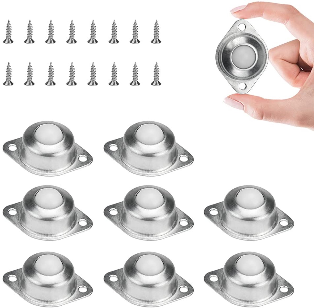 SnelShoppen - 8 Stuks Ball Bearings Transfer Bearings Nylon Roller Wielen Voor Meubelwielen, Sterke Laadcapaciteit, Inclusief 16 Schroeven, Robuuste e