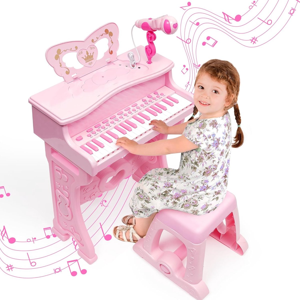 SnelShoppen - Elektronisch Muziekpiano voor Meisjes met 37 Toetsen, Microfoon, Verlichting, Multifunctioneel Speelgoed, Educatief Cadeau voor Kinderen