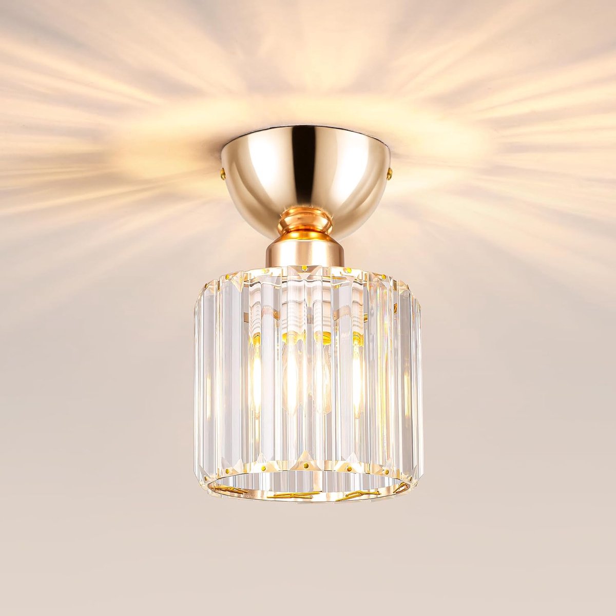 SnelShoppen - Crystal Plafondlamp - Moderne Chandelier met Kristallen - Luxe Verlichting voor Keuken, Hal en Eetkamer - Gouden Basis - Minimalistisch