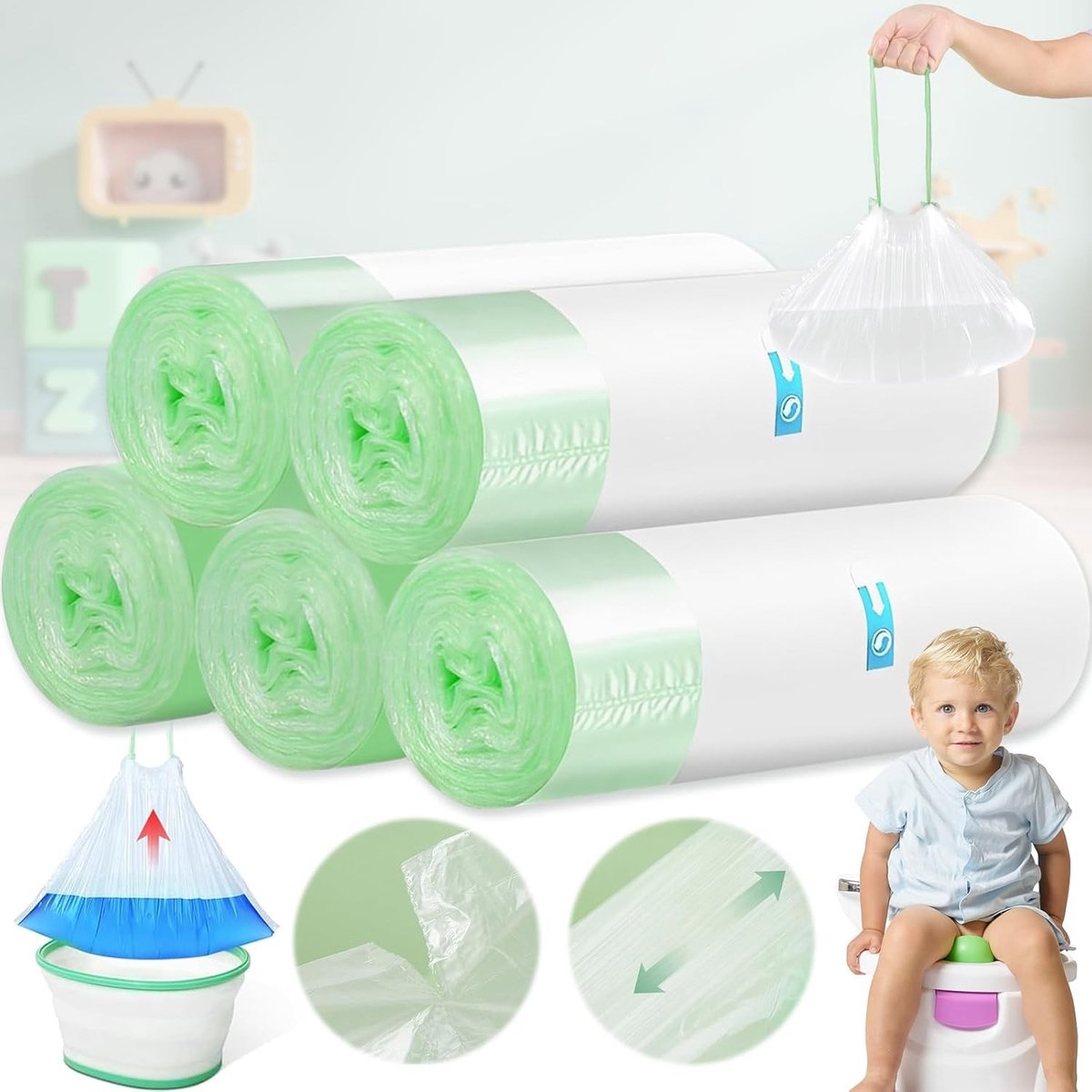 Wegwerppottjes met trekkoord, 100 stuks voor potjestraining, ideaal voor peuters en kleuters, wit