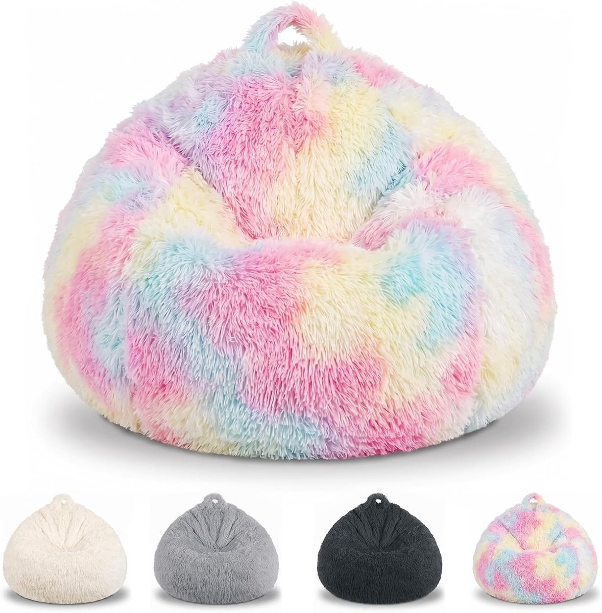 Zitzakhoes van imitatiebont voor kinderen en volwassenen, 70 x 80 cm, pluizig knuffeldier, opbergbeanbag, comfortabele zitzak voor binnen en buiten, multifunctionele stoel voor elke ruimte