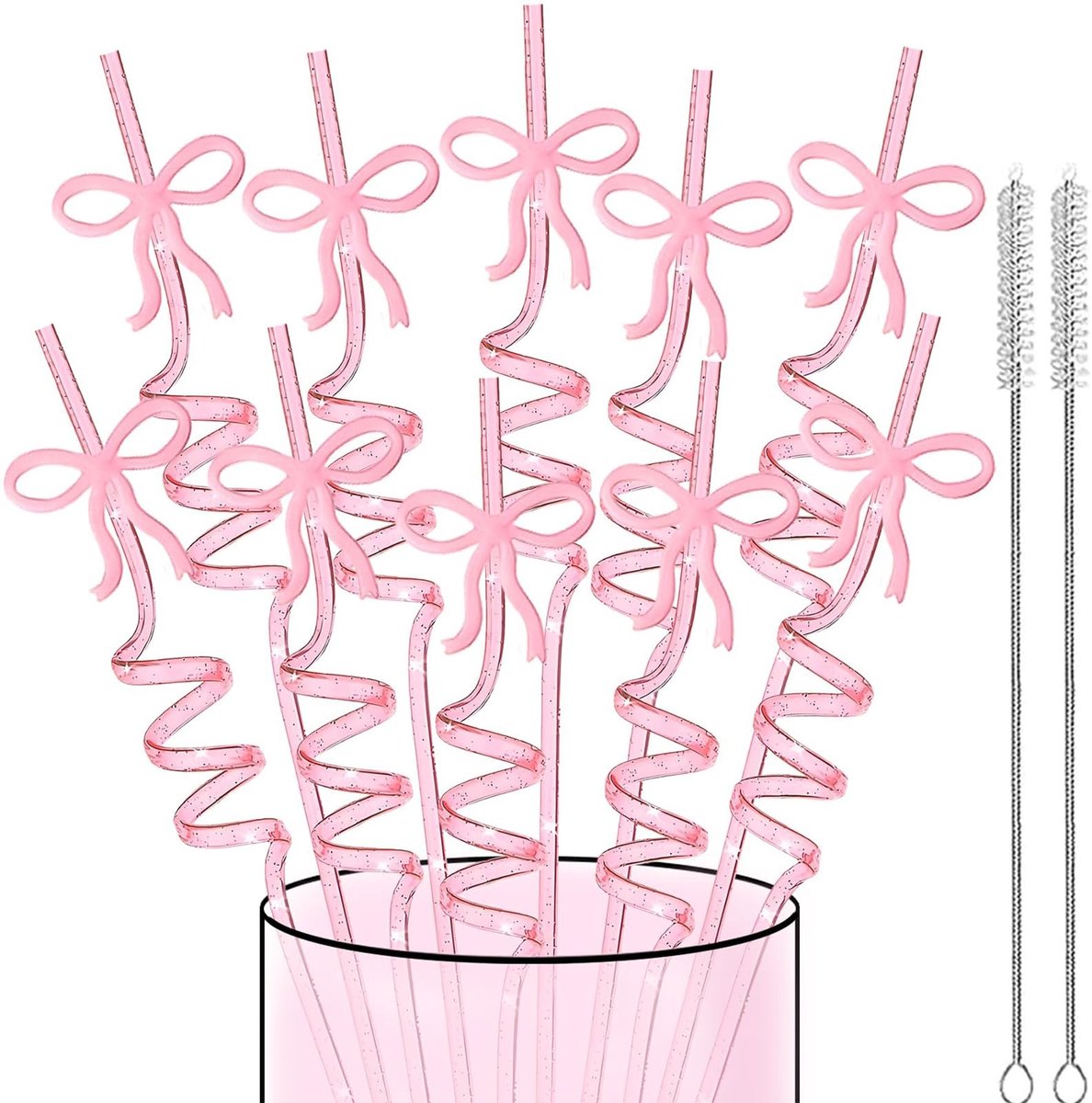 Dailygoods - 24 Stuks Roze Strik Rietjes - Herbruikbaar voor Feestjes en Evenementen