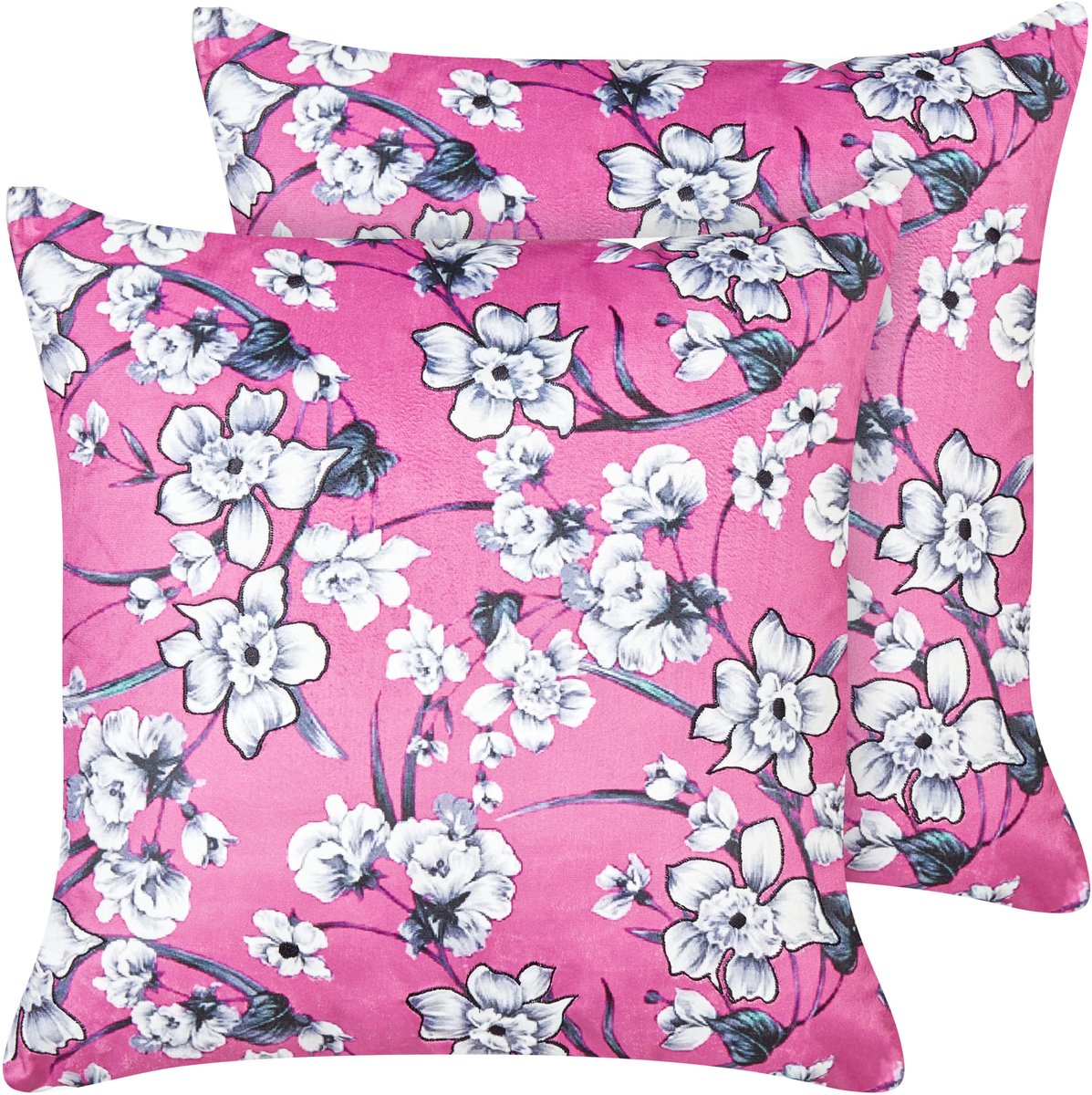 Beliani KOELERIA - Sierkussen set van 2 - Fuchsiapaars - 45 x 45 cm - Fluweel Roze