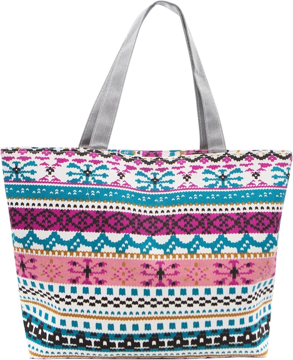 Grote Canvas Strandtas met Schouderband voor Yoga en Reizen met Rits - Ruime en Duurzame Tas