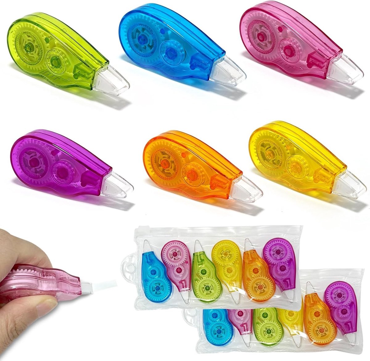Pack van 18 Witte Mini Pocket Correctietapes - Herbruikbare Correctieroller met Beschermkap, Droog en Plakt Niet - Ergonomisch Ontwerp voor Nauwkeurige Correcties
