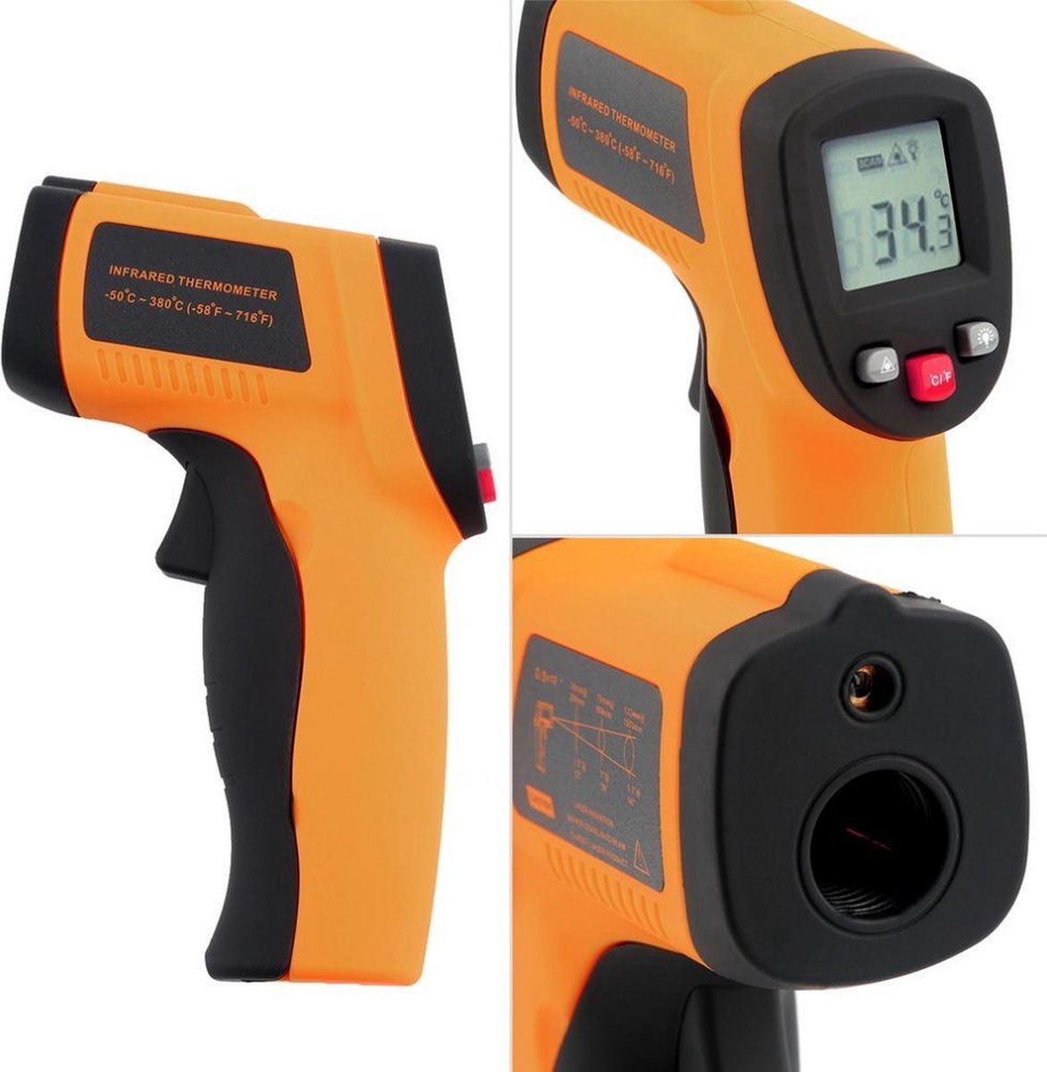 Digitale Infrarood Thermometer | Bereik -50 t/m +380 °C | IR Thermometer | Warmtemeter | Laser Pyrometer