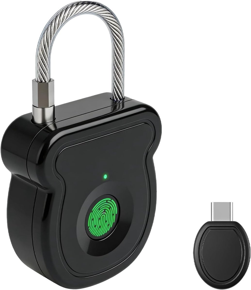 Intelligente Vingerafdruk Hangslot - USB Type C Oplaadbaar, Waterdicht en Draagbaar Antidiefstal Hangslot voor Bagage en Kasten, Zwart