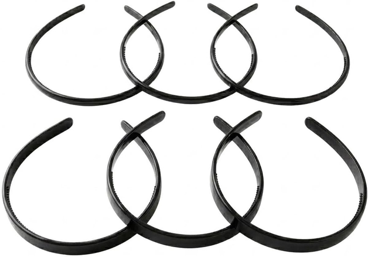 Zwarte Haarbanden Set van 6 Stuks met Zachte Zähnen en Glanzend Design voor Dames en Meisjes, Rutschfest en Ideaal voor DIY Haarschmuck en Kopfschmuck