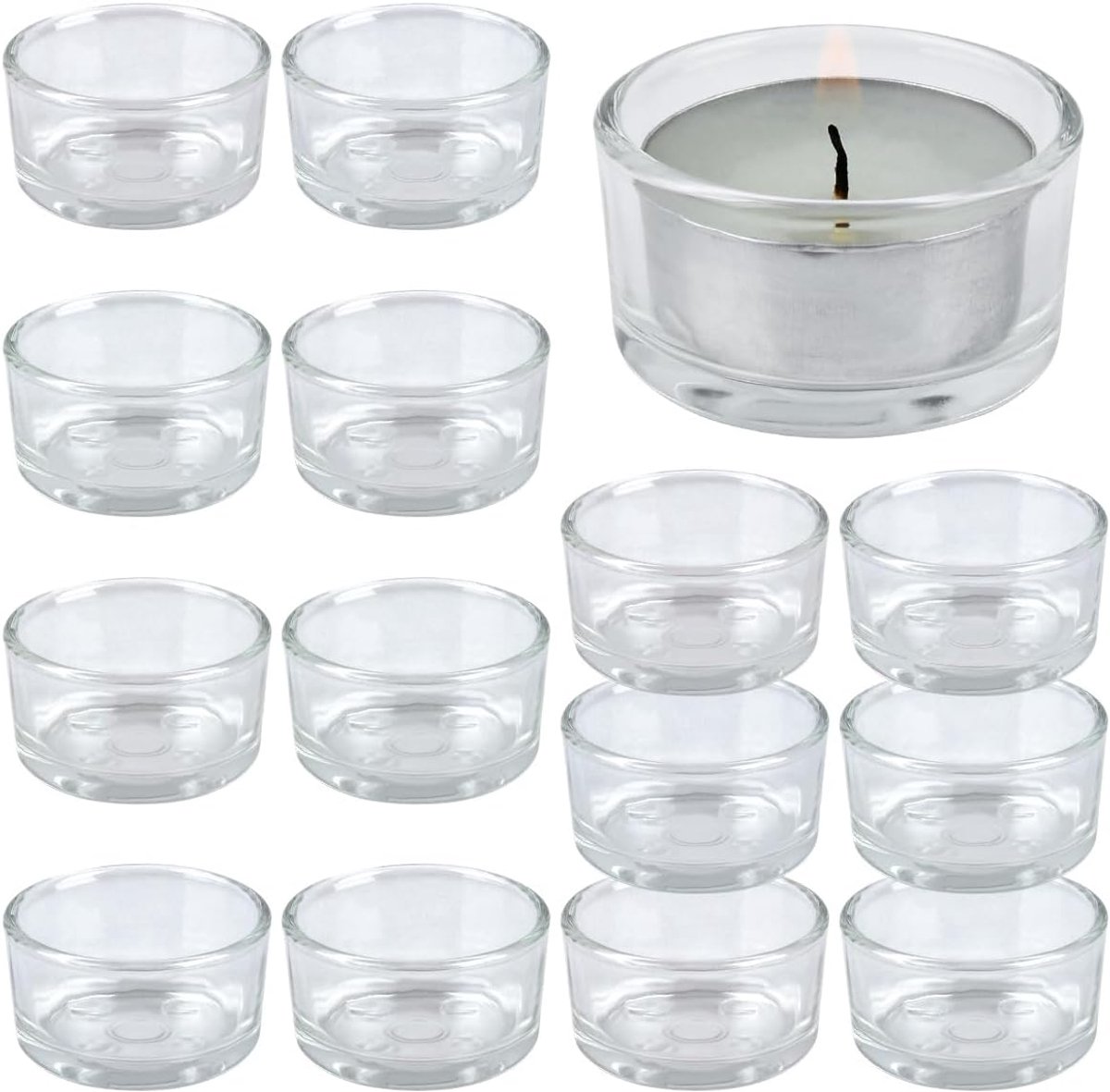 SnelShoppen - Set van 15 Teelicht Glazen, Heldere Lantaarn Glazen, Theelicht Houder, Kaars Houder, Diameter 4.5 cm, Hoogte 2.5 cm, Perfect voor Bruilo
