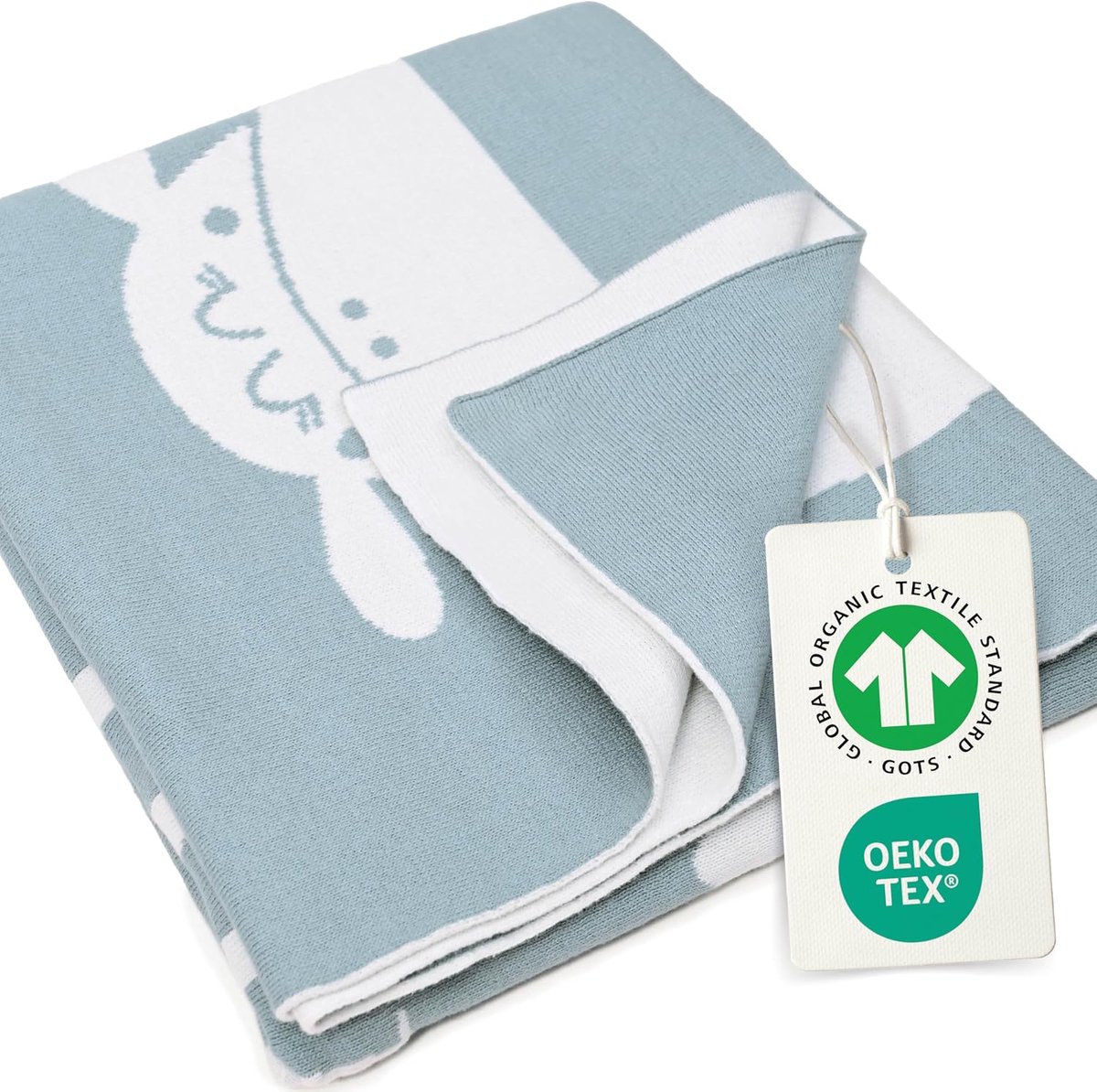 SnelShoppen - Babydeken 100% biologisch katoen - Safari Dolfijn Blauw - Luxe, Zacht, Ademend, Ideaal voor Kinderen, Baby's, Crèche, Thuis, en Op Reis