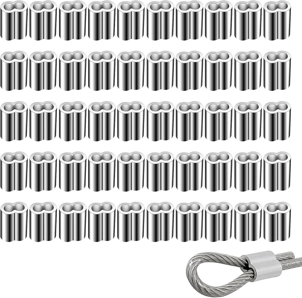 SnelShoppen - 50 Stuks Aluminium Cable Clips 4 mm, Corrosiebestendige Crimping Loop Klemmen voor Tarp, Expander Touw en Rubber Touw, Hoogwaardige Beve