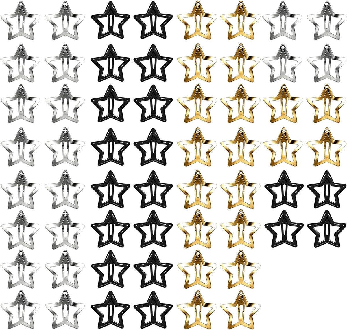 SnelShoppen - 60 Stuks Ster Haarclips 3cm Metaal Ster Snap Haarclips voor Vrouwen en Meisjes (Zilver, Goud, Zwart) Perfect voor Feest, Dagelijks Gebru