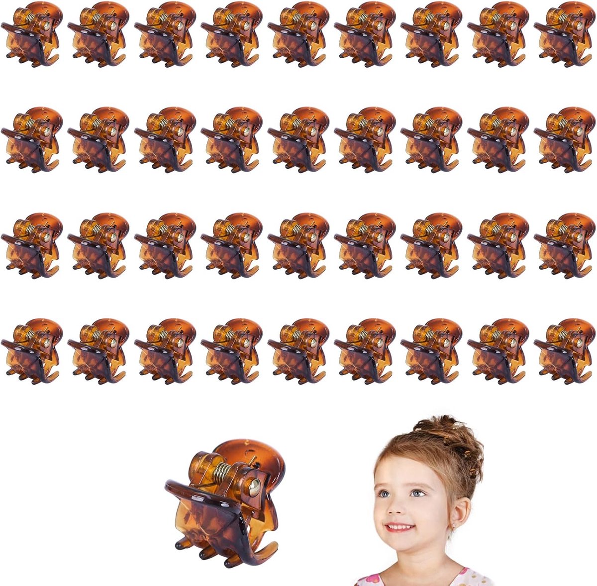 SnelShoppen - 36 Mini Haar Clips - 1 cm Claw Clips - Non-Slip Handvat - Kleine Kaak Clips voor Volwassenen en Kinderen - Bruin - Perfect voor Feest en