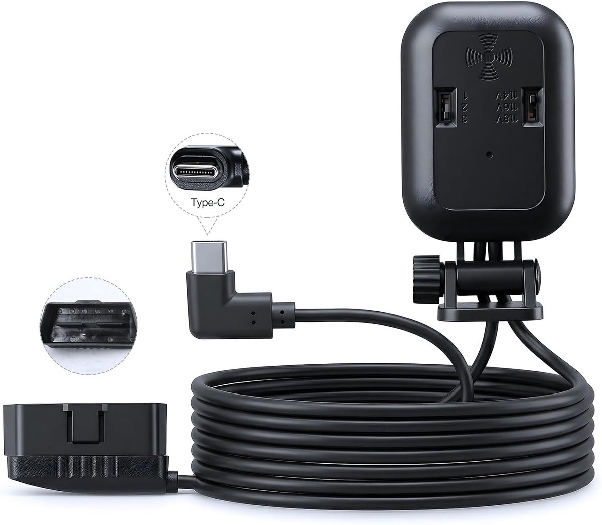 SnelShoppen - OBD2 Dashcam Stroomkabel USB-C - Vaste Bedradingsset met OBD-naar-Type C Adapter en Onderspanningsbeveiliging - 24-uurs Parkeerbewaking
