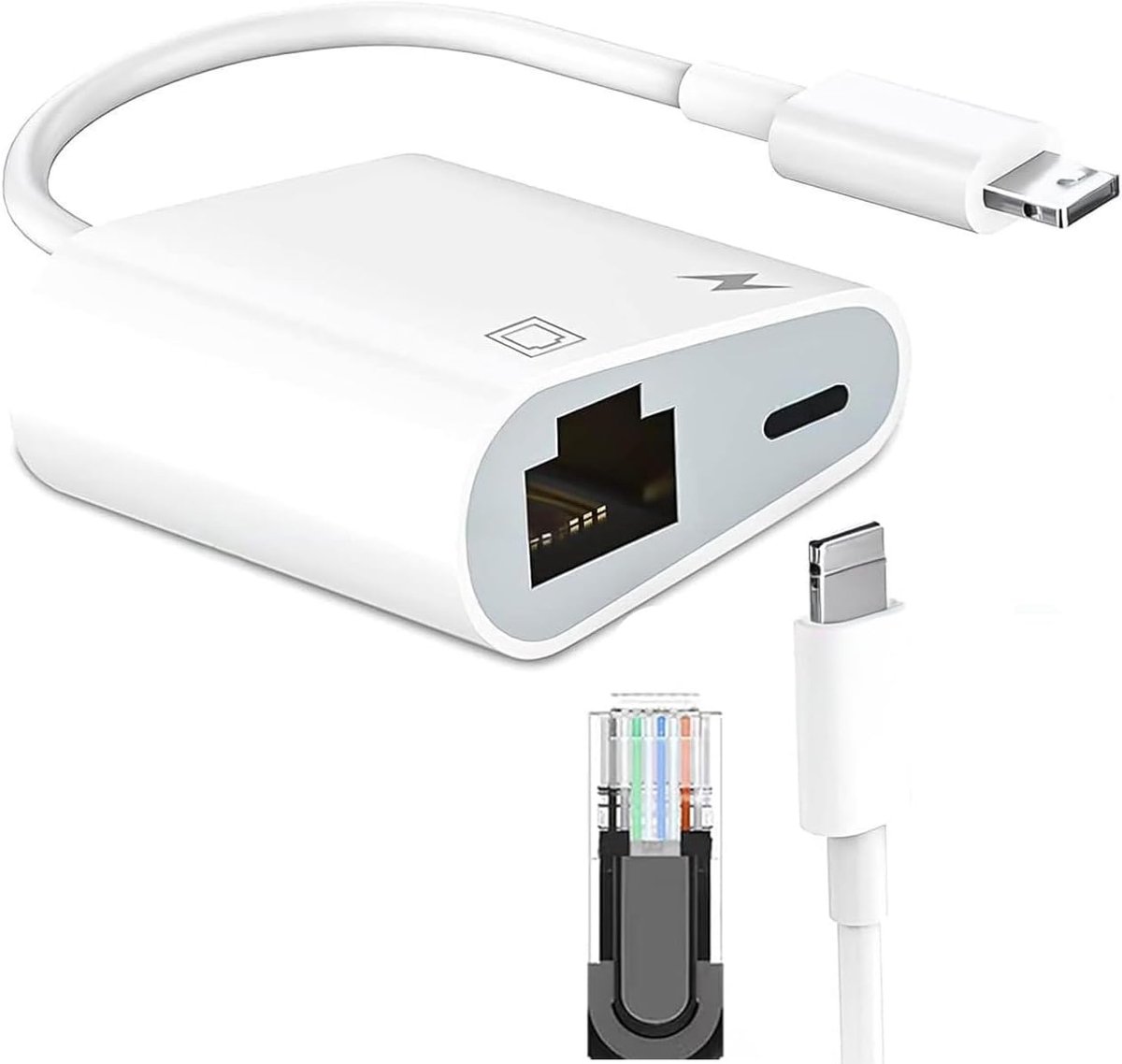 SnelShoppen - 2-in-1 Netwerkadapter Ethernet Lightning naar RJ-45 100Mbps met Oplaadpoort, Compatibel met iPhone/iPad/iPod, Plug and Play voor Gaming