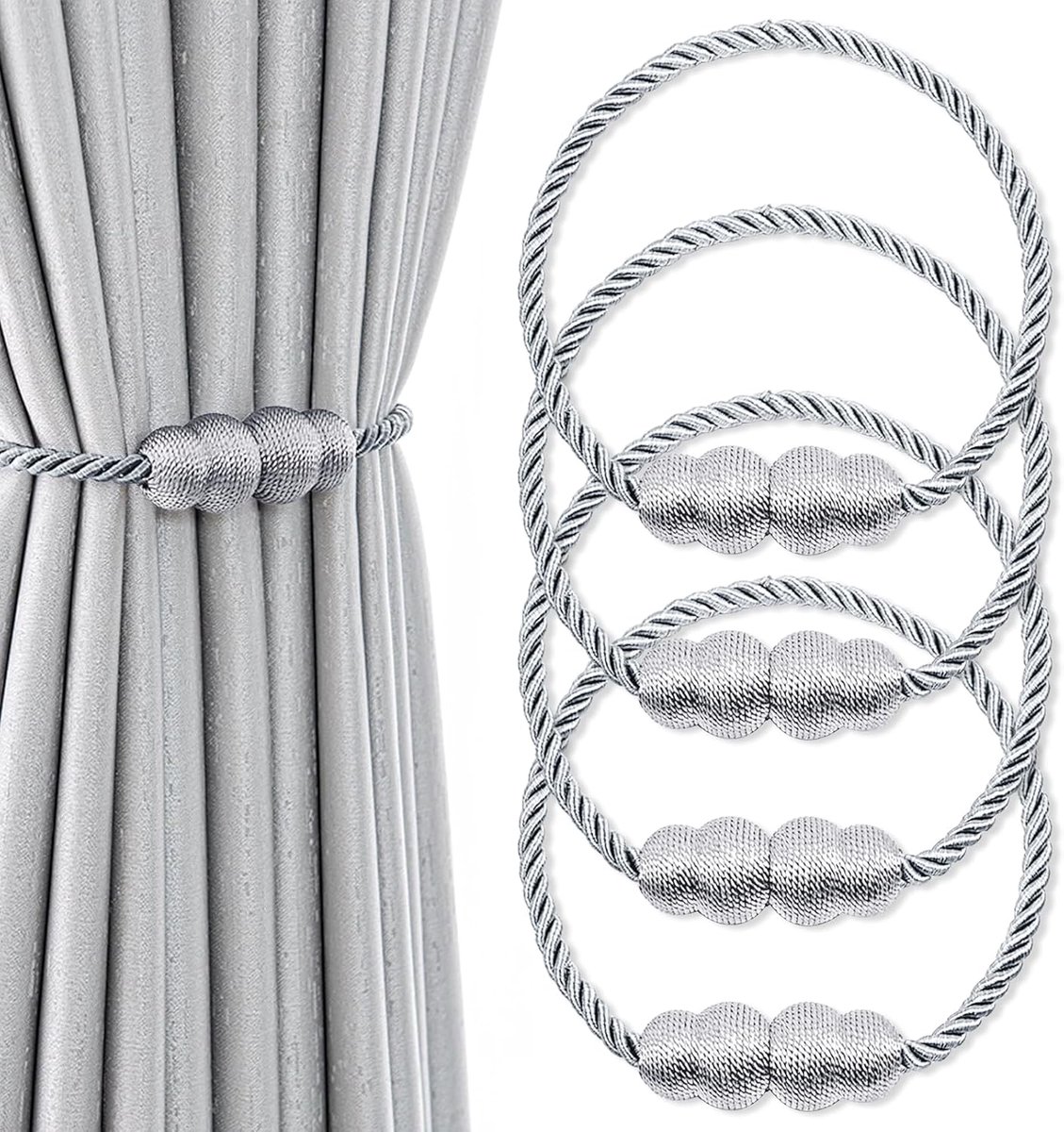 SnelShoppen - Magnetische Gordijnhouders Set van 4 - Sterke Magneten voor Binnen en Buiten - Duurzaam Polyester Touw - Ideaal voor Tuin, Keuken en Fee