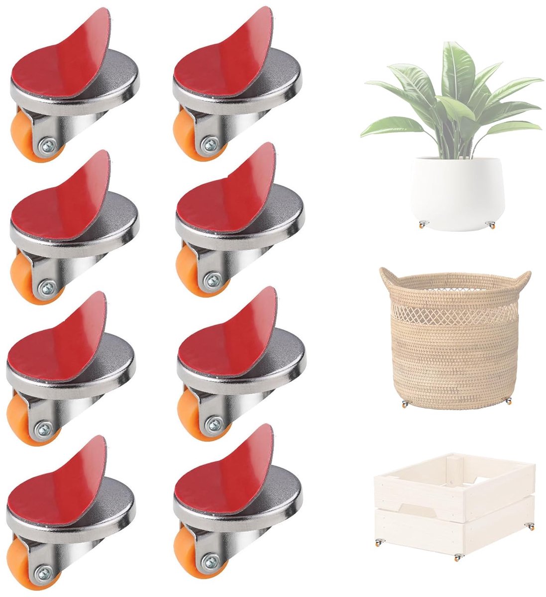 SnelShoppen - Set van 8 Kleine Zelfklevende Meubelwieltjes, 360° Draaiend, Hoogwaardige RVS Plaat, Perfect voor Huishoudelijke Apparaten en Meubels