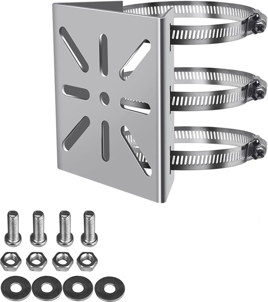SnelShoppen - Universele Verticale Paalmontage voor Beveiligingscamera, RVS Hoekbeugel met 3 Loop Tube Clips, Veiligheidscamera Beugel, CCTV Camera Be