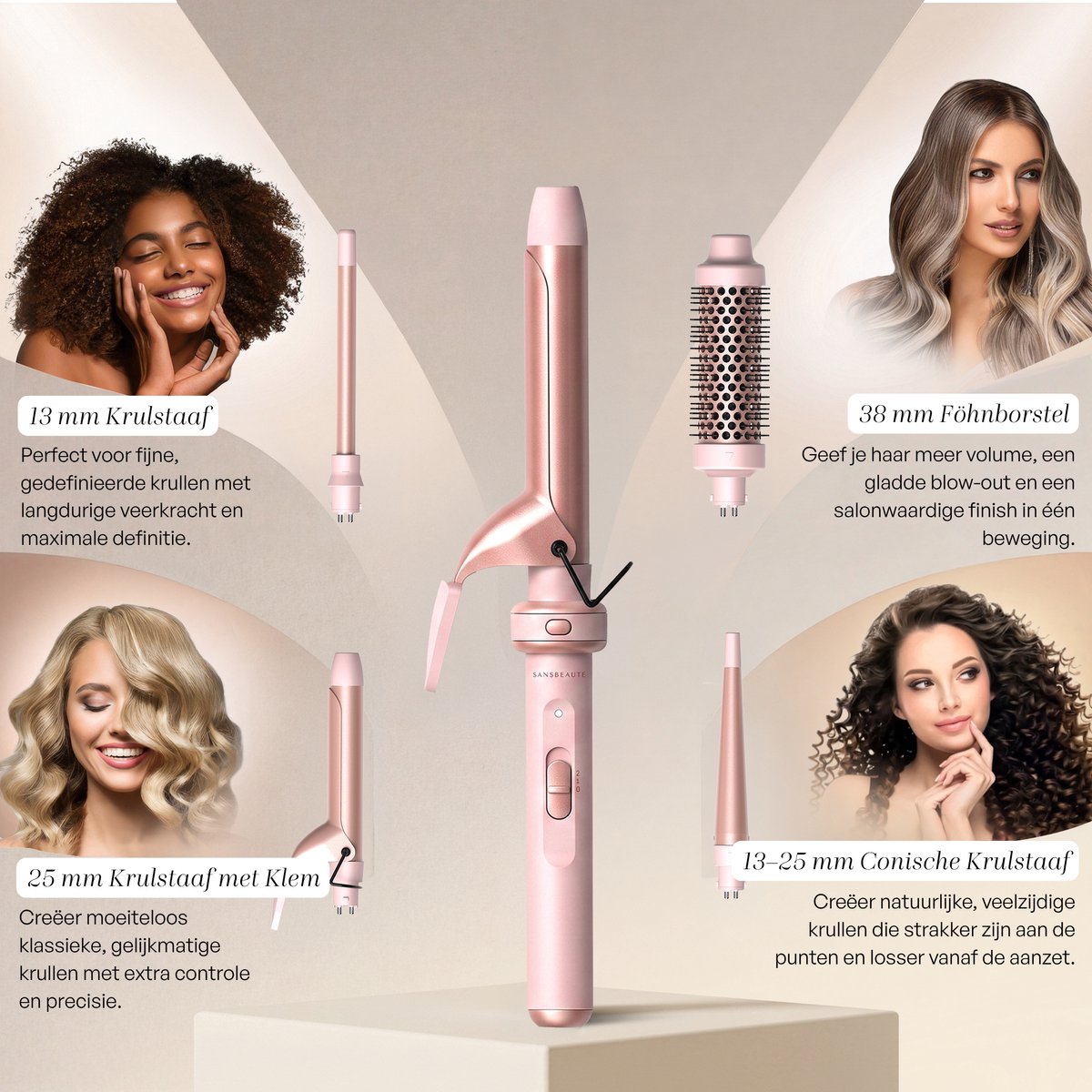 Sansbeauté 7 in 1 Krultang met Klem en Wafeltang - afbeelding 3