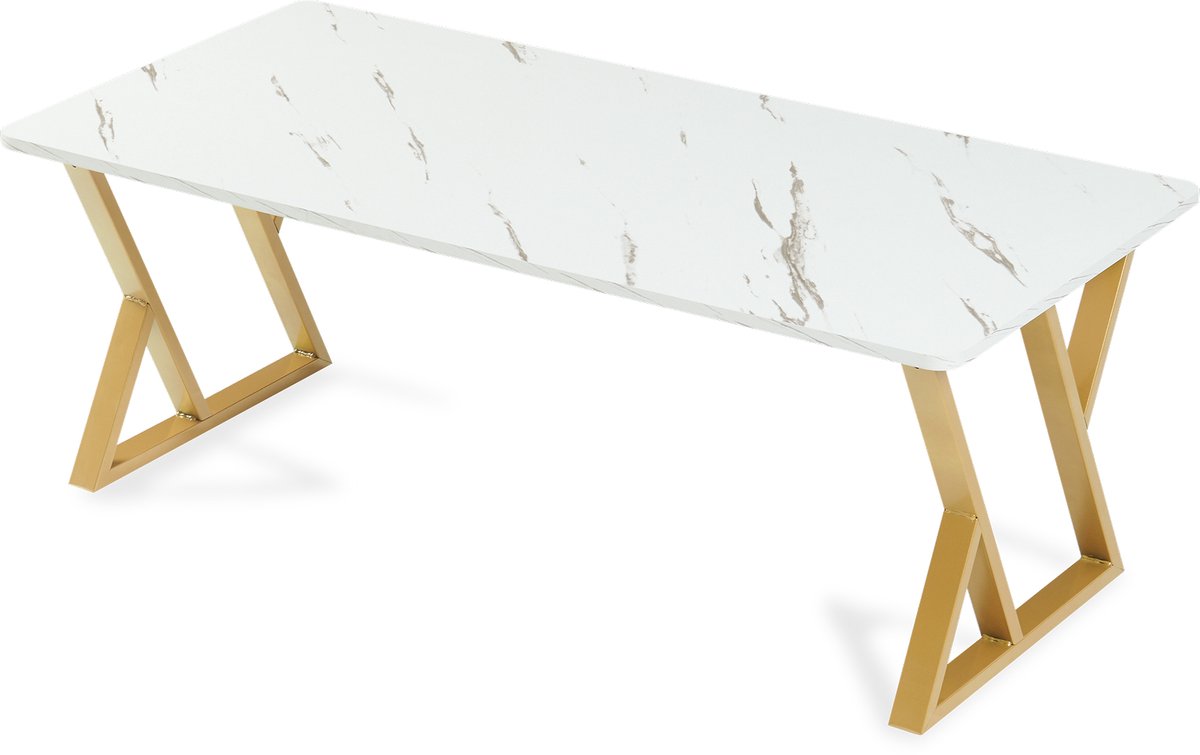 Salontafel Nolu marmerlook met gouden stalen frame 120x60x46 cm [en.casa]