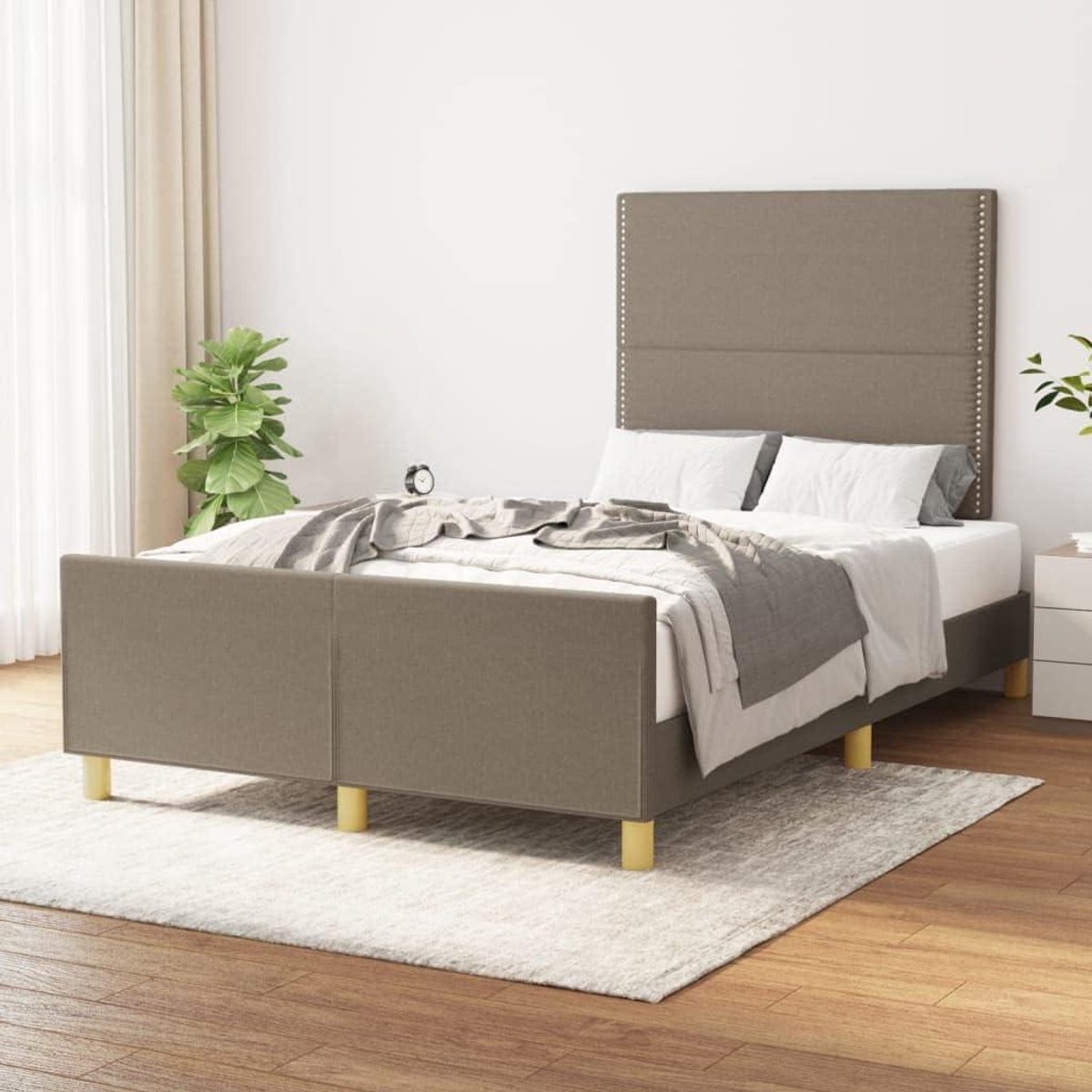 Gestoffeerd Bed - Bedframe met Hoofdbord - Slaapkamer Inrichten - In Hoogte Verstelbaar Hoofdbord - 120 x 200 cm - Taupe