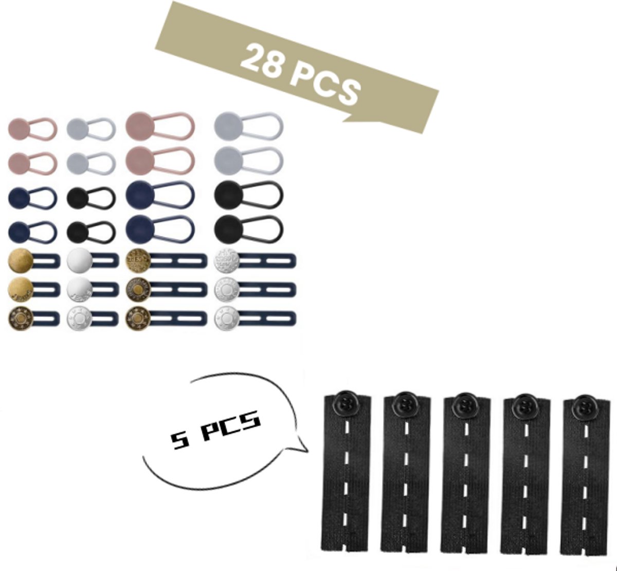Namajunas - Spijkerbroek knoop verlenger - 33 Stuks - Broek verleng knoop met elastiek - Zwangerschap broek verbreder - Jeans knoopsgat verlenger - Elastische knoop verlanger - Geen naaiwerk nodig - Geschikt voor alle soorten broeken