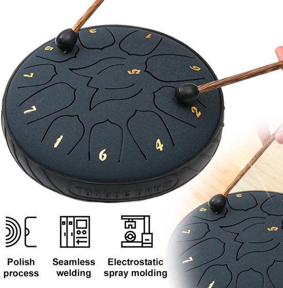 Stalen Tong Drum - Handpan Percussie Instrument - Meditatie Muziek Creëren - 11 Tonen - 6 Inch - Zilver — afbeelding 5