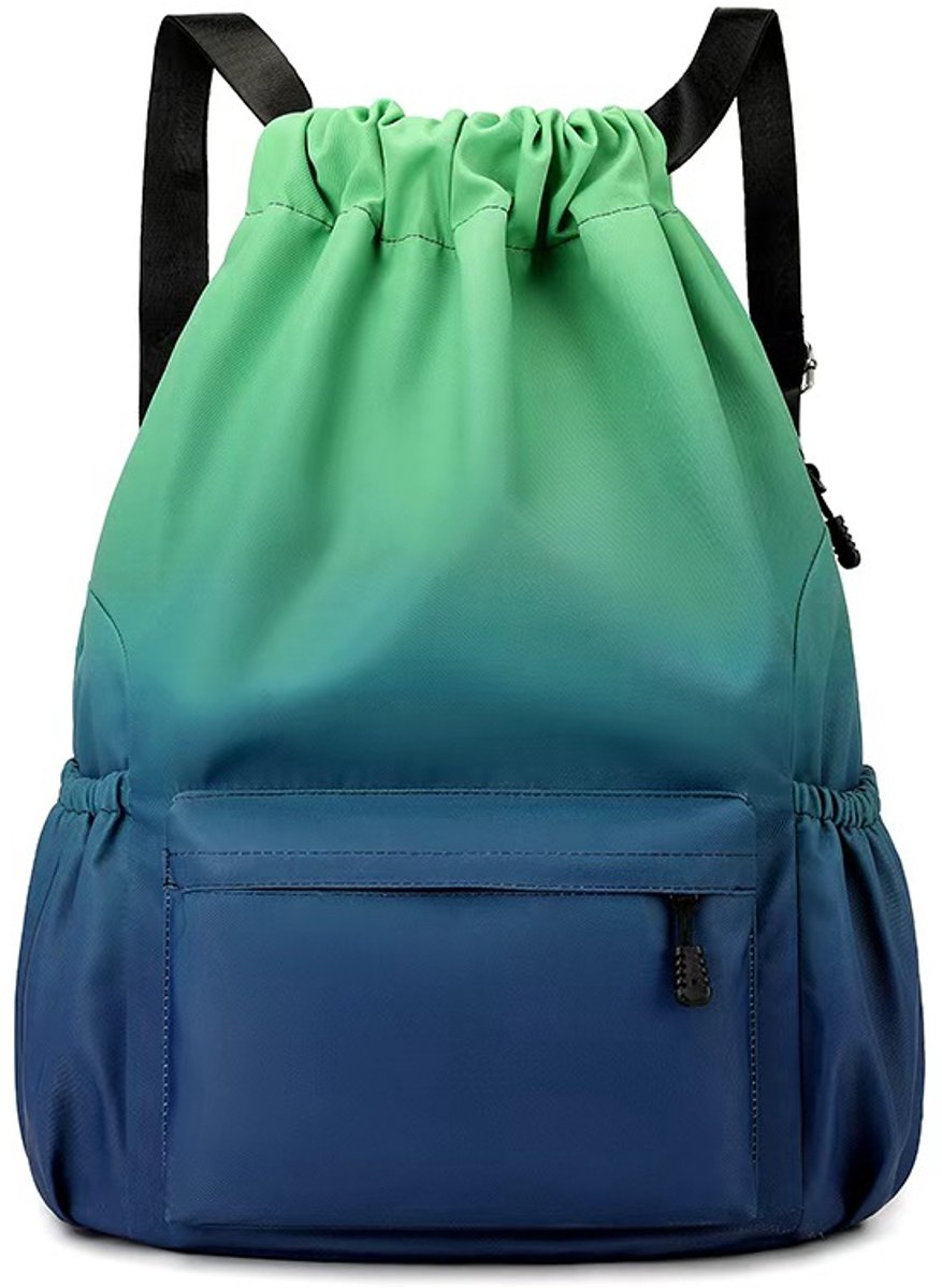 Unisex casual rugzak, lichtgewicht rugzak met trekkoord, ruime wandel- en schooltas, waterdichte tas met trekkoordvak - Groen met kleurverloop