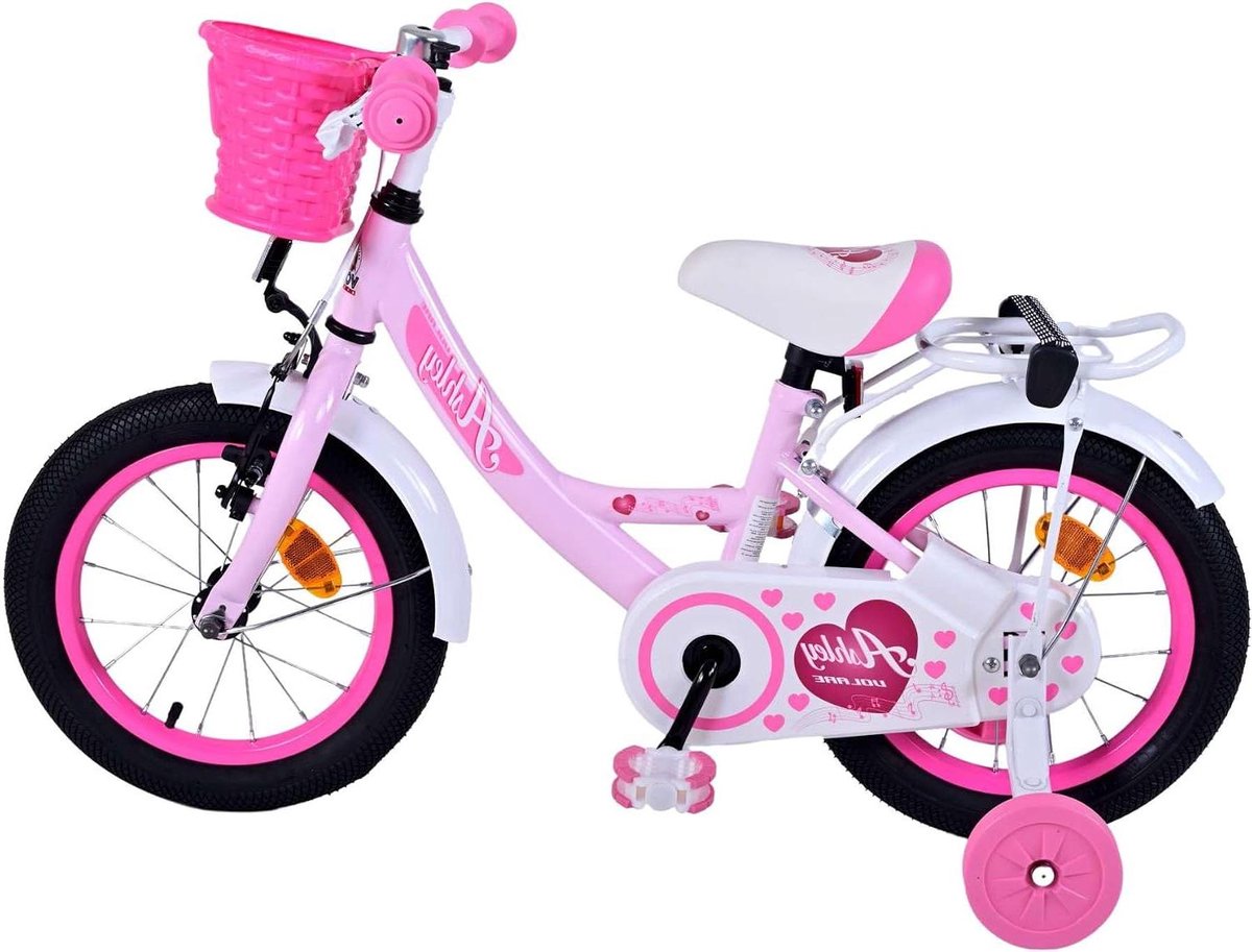 Kinderfiets Ashley - Meisjesfiets - Leren Fietsen - Gesloten Kettingkast - 14 inch - Roze
