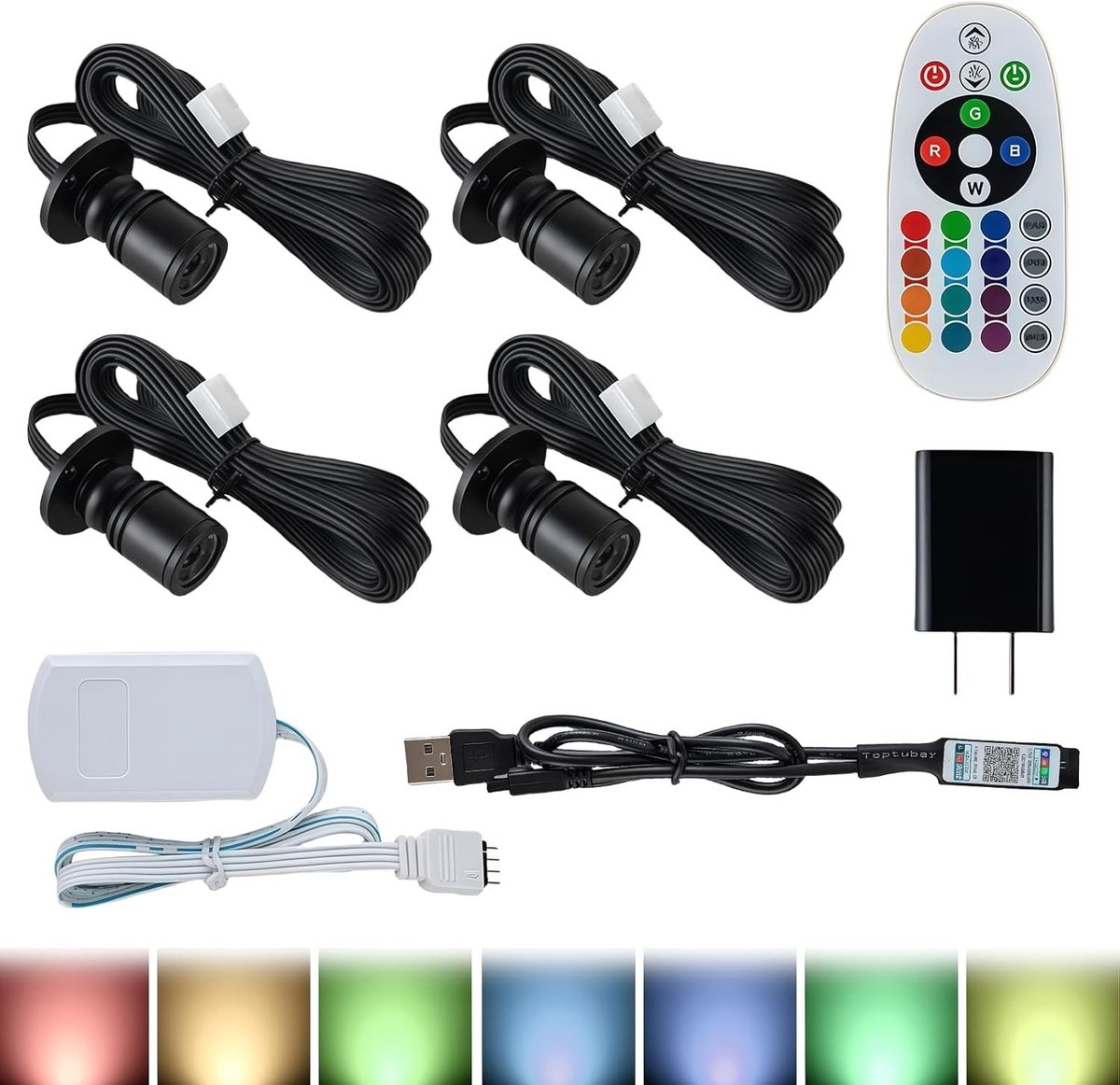 Set van 4 Mini LED Spotlights met Afstandsbediening, Dimbaar, Rotatable, Ideaal voor Kasten, Corridors en Etalages