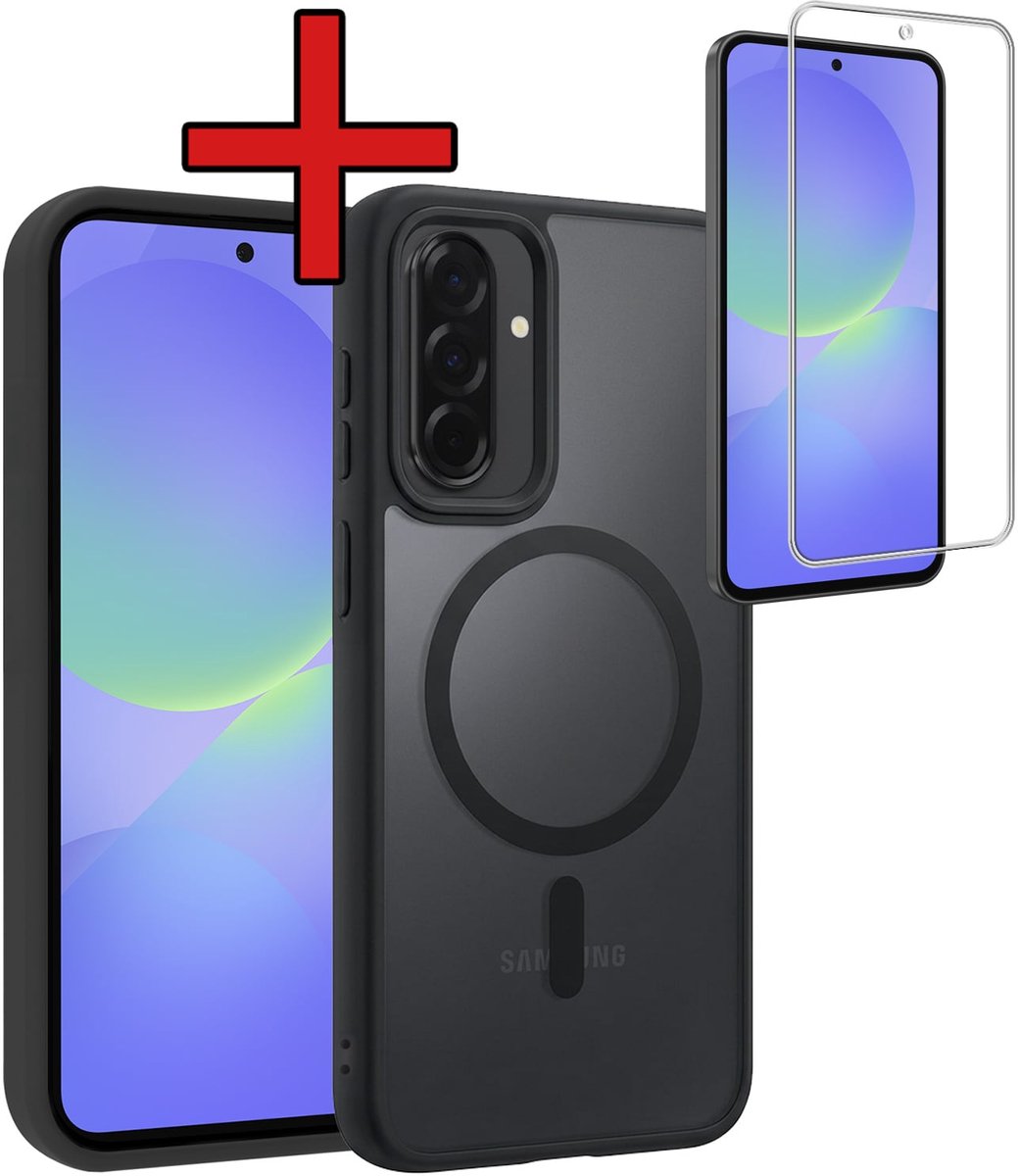 Hoesje - Met Screenprotector - Geschikt voor Samsung Galaxy A36 - Magsafe Compatible - Sterk & Shockproof - Shock Proof Case - Back Cover - Telefoon Hoes - Telefoonhoes - Zwart