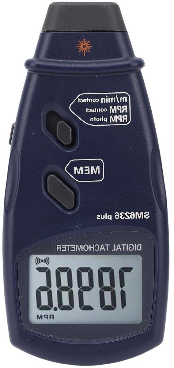 Digitale Toerenteller - RPM-meter Snelheidsmeter - Motortoerental Meten - 2-in-1 Optisch Contact - 5-cijferig LCD - Zwart