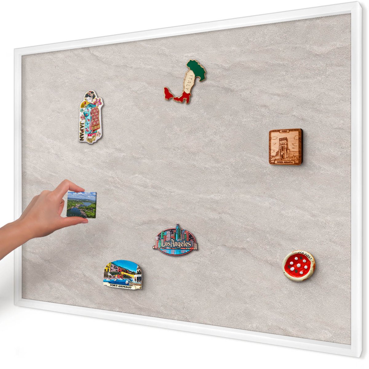 Artprintcave Beige Magneetbord mit Witte Lijst - 100x70 cm - Verfijnde Elegantie Magneetbord Voor Foto's - Minimalist Magnetisch Bord - Texturen