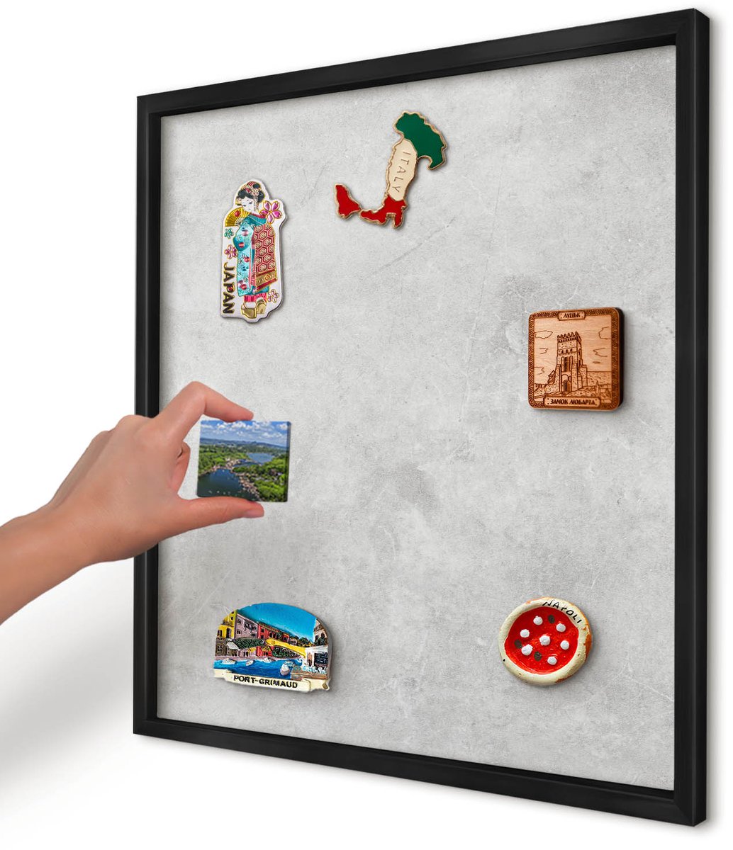 Artprintcave Grijs Magneetbord mit Zwart Frame - 50x50 cm - Grijze Elegantie Magneet Bord mit Frame - Minimalist Memobord Keuken - Achtergronden En Patronen