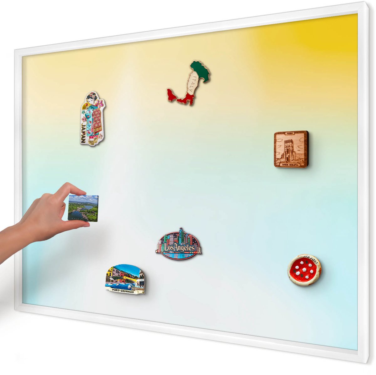 Artprintcave Geel Magneetbord mit Witte Lijst - 100x70 cm - Pastel Ontspanning Magnetische Organizer - Abstract Memobord Keuken - Achtergronden En Patronen