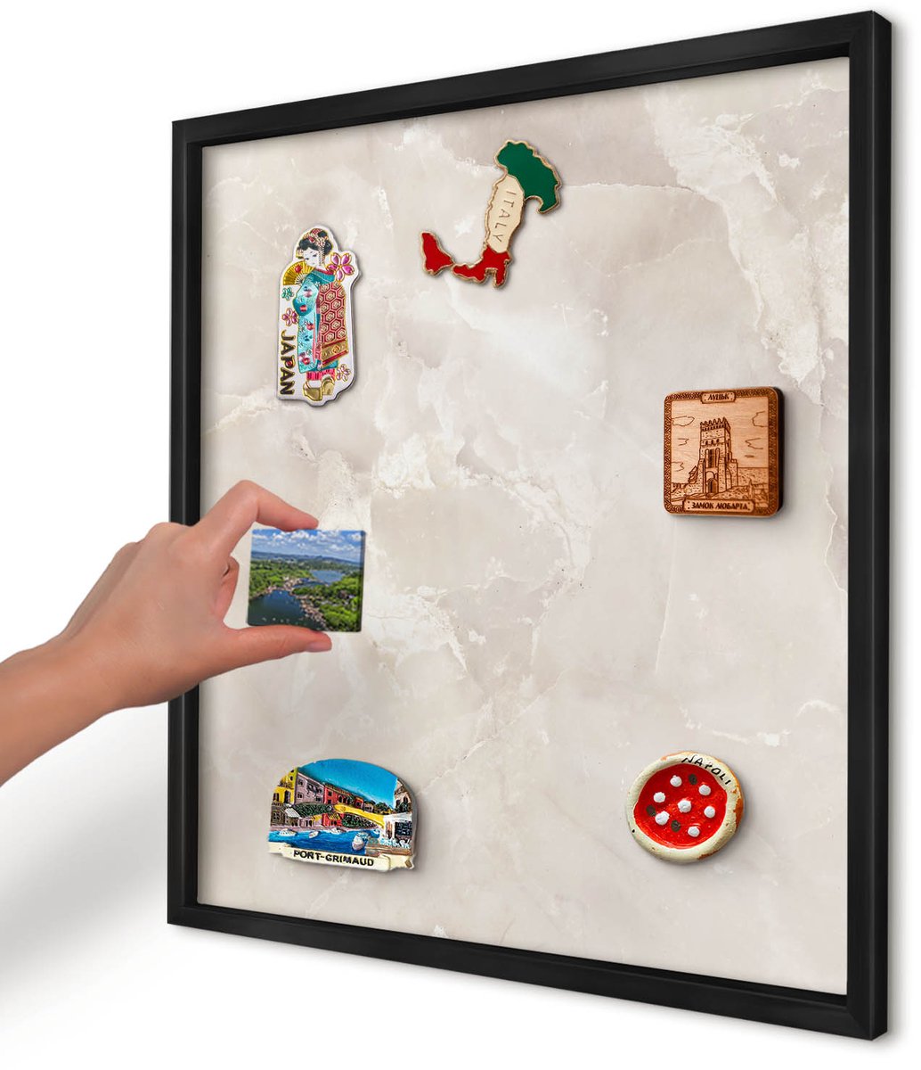 Artprintcave Beige Magneetbord mit Zwart Frame - 50x50 cm - Beige Marmer Notitiebord - Minimalist Bord Voor Magneten - Texturen