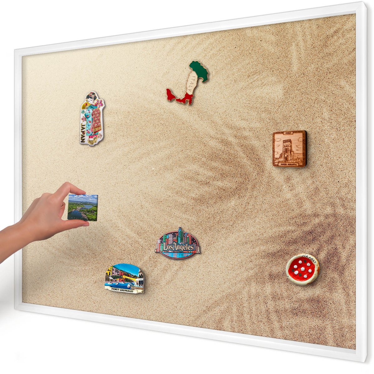 Artprintcave Beige Magneetbord mit Witte Lijst - 100x70 cm - Zandbladeren Wandbord Magnetisch - Minimalist Magnetisch Bord Voor Magneten - Natuur