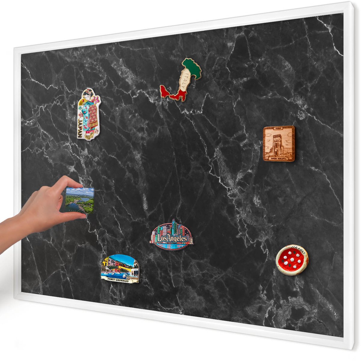 Artprintcave Zwart Magneetbord mit Witte Lijst - 100x70 cm - Marmeren Elegantie Bord Voor Magneten - Modern Wandbord Magnetisch - Texturen